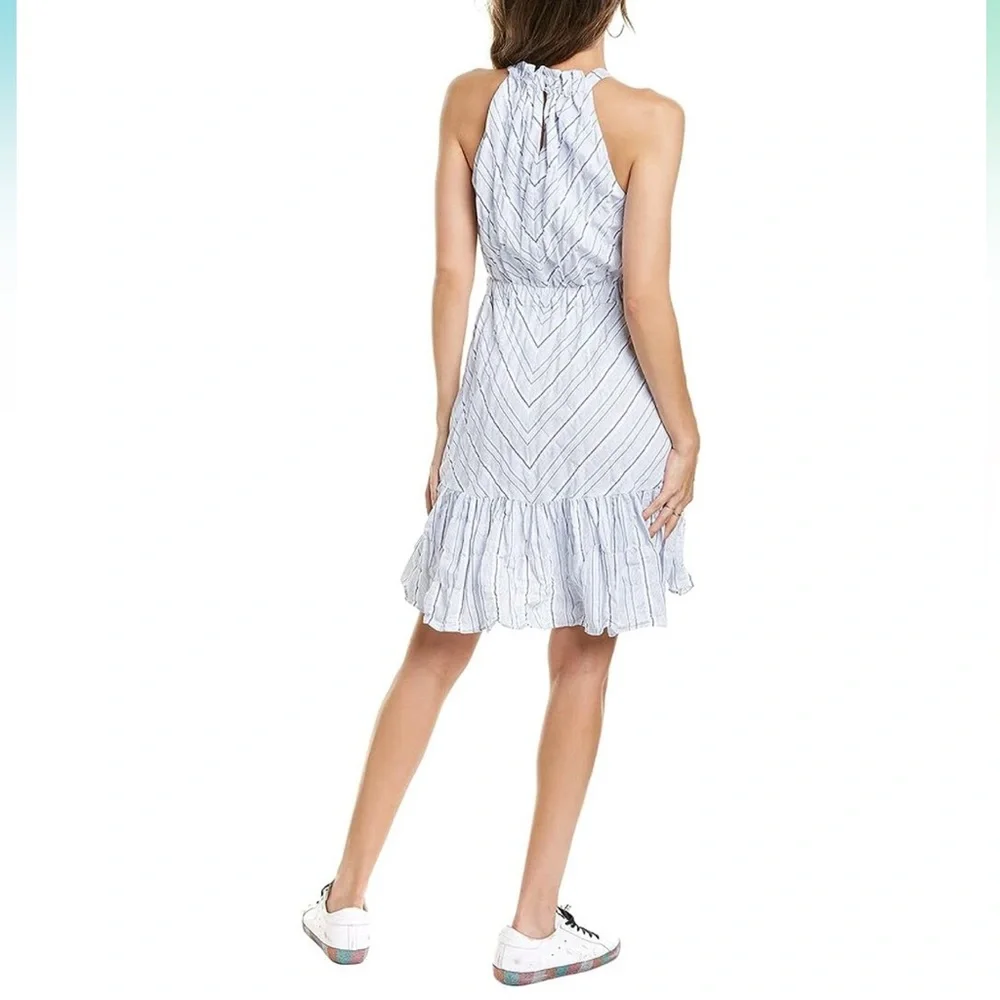 NWT Rebecca Taylor Striped Linen Halter Neck Size S Blue & White Mid Thigh Dress - Picture 2 of 16